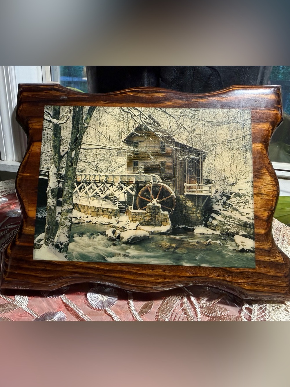 Framed Rustic Watermill Wall Art Print - Brown